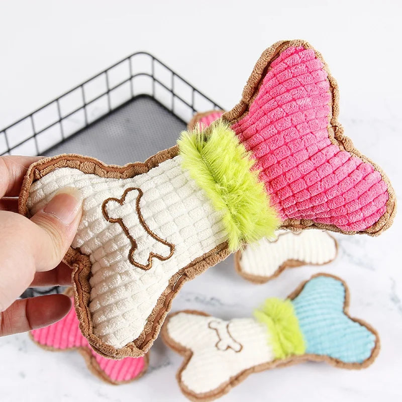 Plush Squeaky Bone Dog Toy – Teeth Cleaning Chew