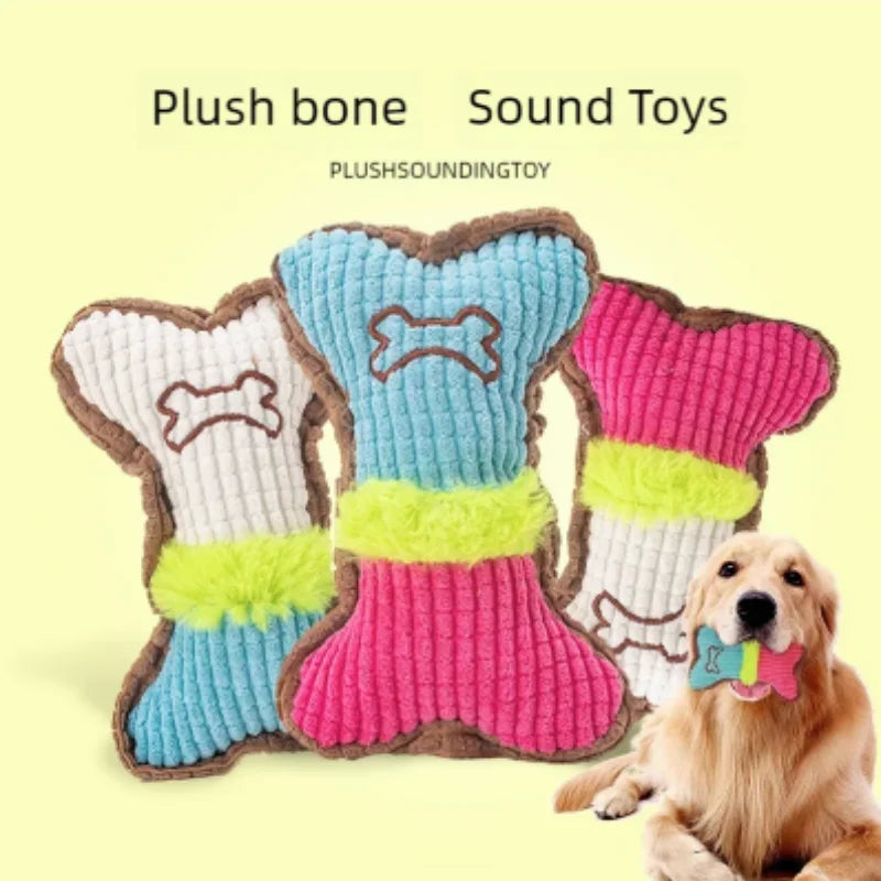 Plush Squeaky Bone Dog Toy – Teeth Cleaning Chew