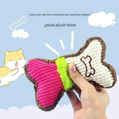 Plush Squeaky Bone Dog Toy – Teeth Cleaning Chew