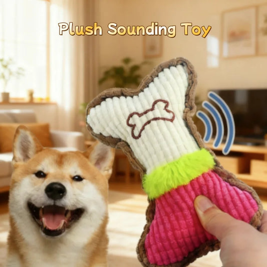 Plush Squeaky Bone Dog Toy – Teeth Cleaning Chew