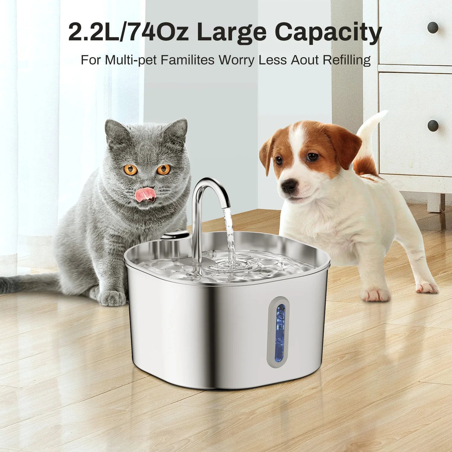 Stainless Steel Automatic Pet Water Fountain 2.2L