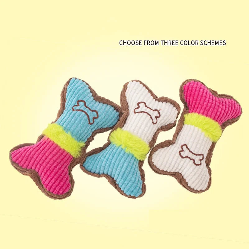 Plush Squeaky Bone Dog Toy – Teeth Cleaning Chew